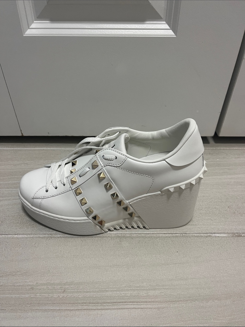 Valentino Garavani White Studded Wedge Sneaker